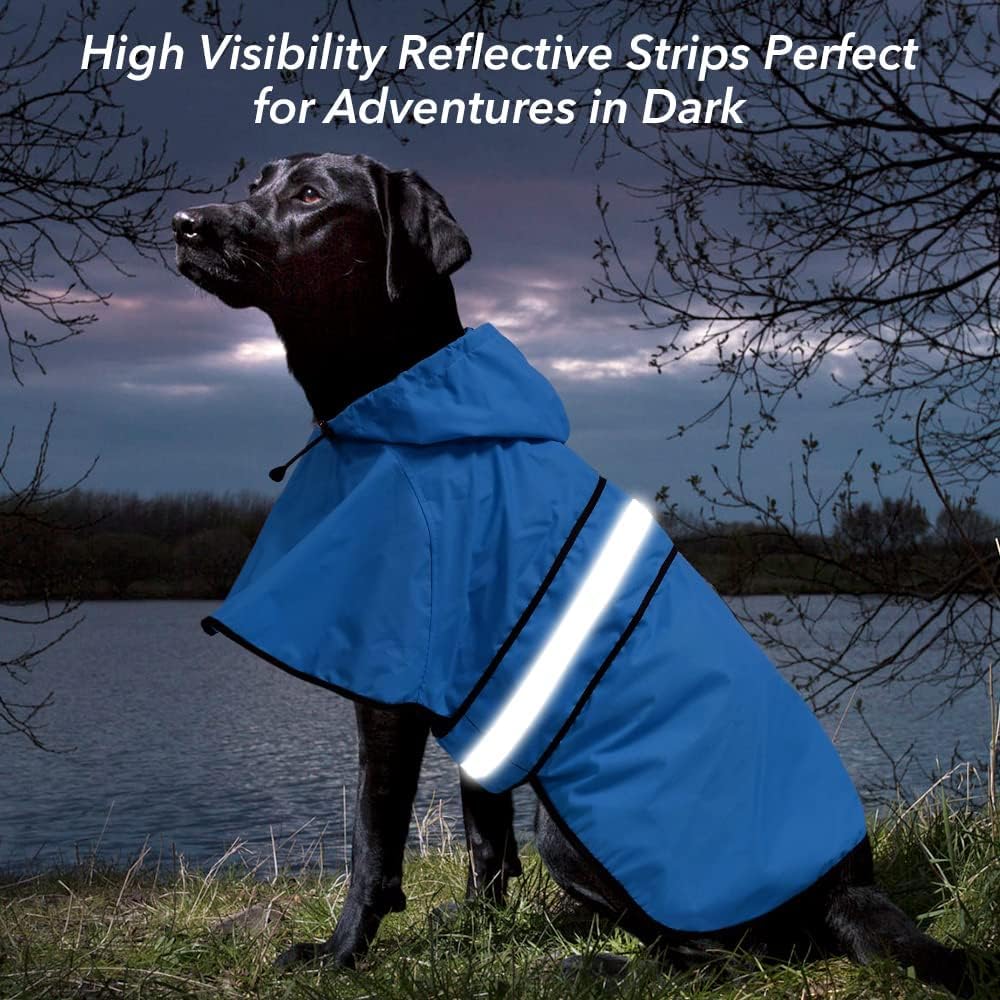 Ezierfy Dog Raincoat, Reflective Waterproof Hooded Pet Rain Jacket, Lightweight Dog Slicker Poncho With Leash Hole For Large Dog